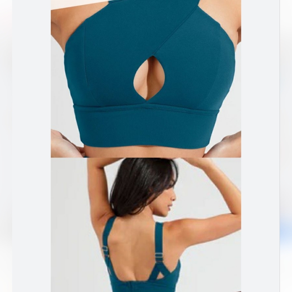 Buffbunny Teal Cutout Cross-Front Sports Bra